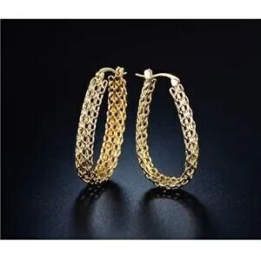 Gold 18k Gold Plated Filigree Hoop Earrings Gift Minimalist - Picture 4 of 4